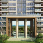 Amplo vão na torre Atlântico 1.000 com pé direito aproximadamente 12m de altura por 15m de largura